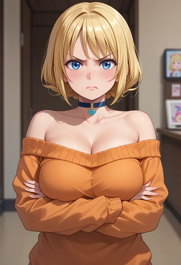 gochuumon_wa_usagi_desu_ka?,kirima_syaro,orange,sweater,choker  - AI generated anime art