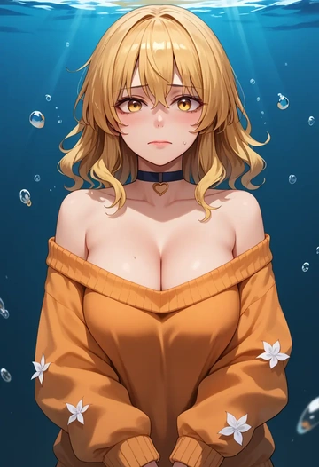 touhou,kirisame_marisa,orange,sweater,choker  - AI generated anime art