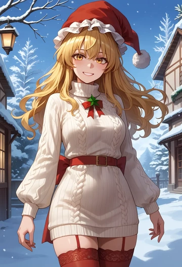 touhou,kirisame_marisa,Christmas,sweater dress,stockings  - AI generated anime art