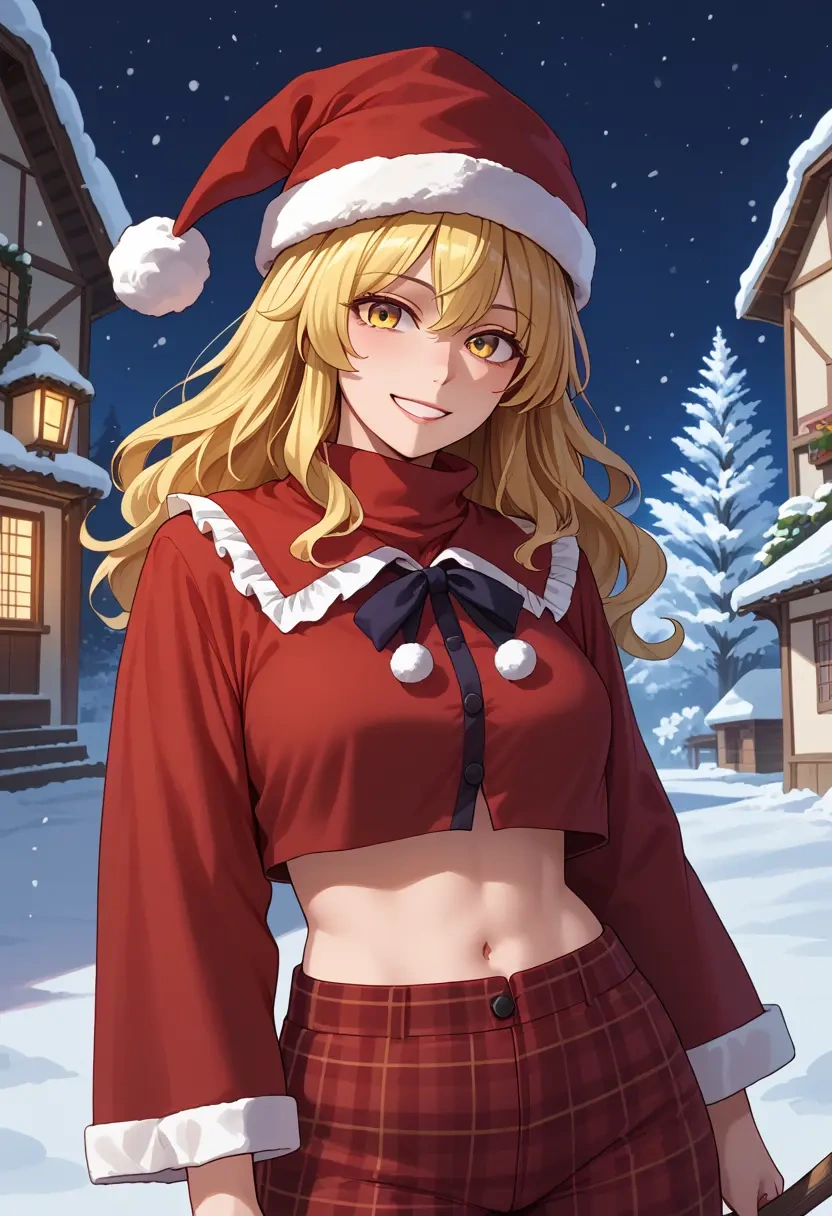 touhou,kirisame_marisa,Christmas,plaid trousers  - 