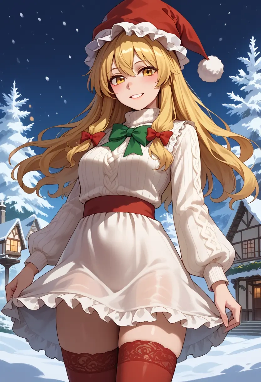 touhou,kirisame_marisa,Christmas,sweater dress,stockings  - 