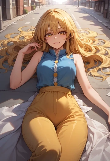 touhou,kirisame_marisa,jumpsuit,sleeveless,flare pants  - AI generated anime art