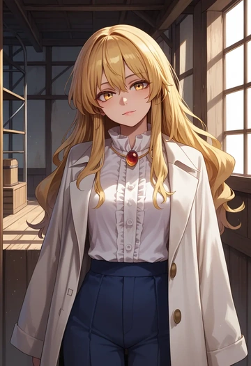 touhou,kirisame_marisa,coat,fur-collar,tailored trousers  - AI generated anime art