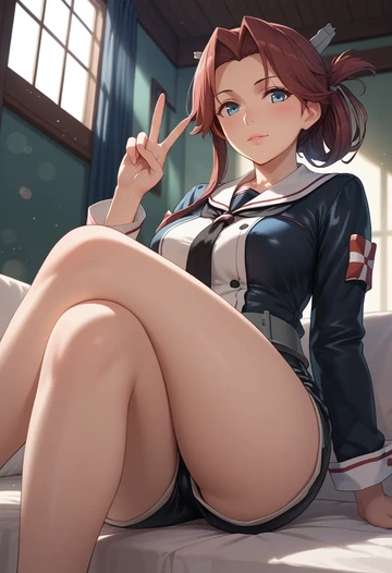 kantai_collection,kirishima_(kancolle),leather,shorts  - AI generated anime art