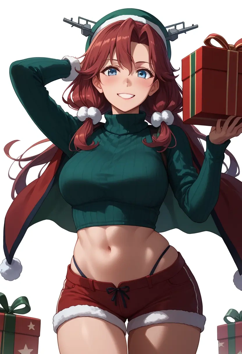 kantai_collection,kirishima_(kancolle),Christmas,red velvet shorts,turtleneck sweater  - 