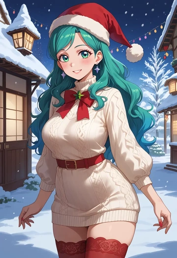 aikatsu!_(series),kiriya_aoi,Christmas,sweater dress,stockings  - AI generated anime art