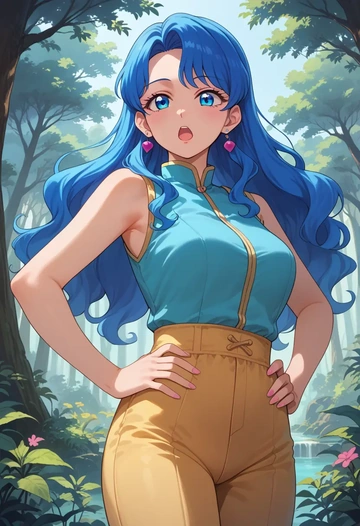 aikatsu!_(series),kiriya_aoi,jumpsuit,sleeveless,flare pants  - AI generated anime art