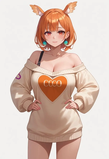 hololive,kiryu_coco_(1st_costume),Hands on hips,off-shoulder,sweater  - AI generated anime art