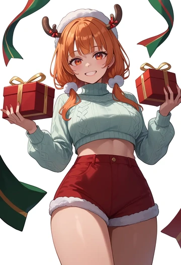 hololive,kiryu_coco_(1st_costume),Christmas,red velvet shorts,turtleneck sweater  - AI generated anime art