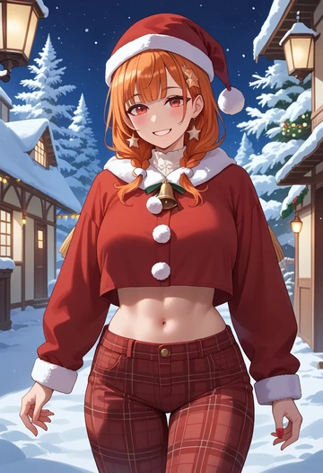 hololive,kiryu_coco_(1st_costume),Christmas,plaid trousers  - AI generated anime art