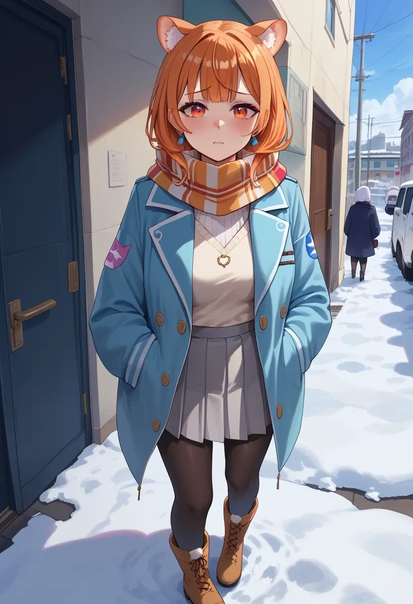 hololive,kiryu_coco_(1st_costume),winter,student uniform,puffer coat  - 