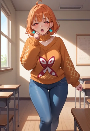 hololive,kiryu_coco,teacher, sweater, jeans shorts  - AI generated anime art