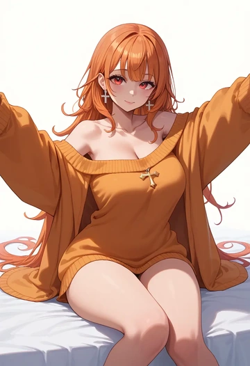 hololive,kiryu_coco,cross-legged,off-shoulder,sweater,stockings  - AI generated anime art