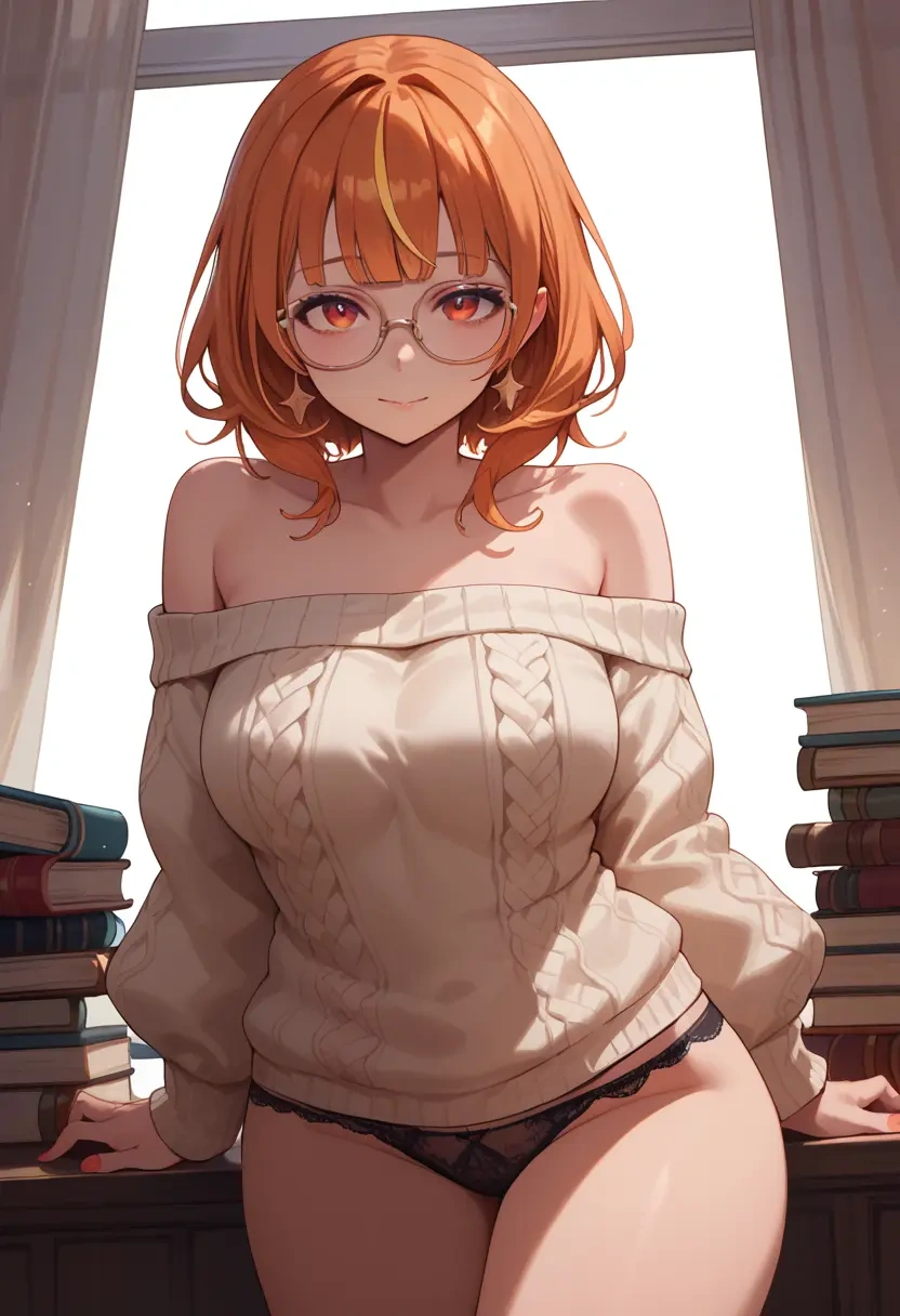 hololive,kiryu_coco,off-shoulder,panties,glasses,sweater  - 