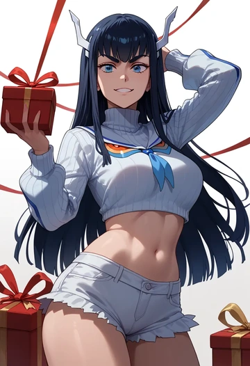 kill_la_kill,kiryuuin_satsuki,Christmas,red velvet shorts,turtleneck sweater  - AI generated anime art