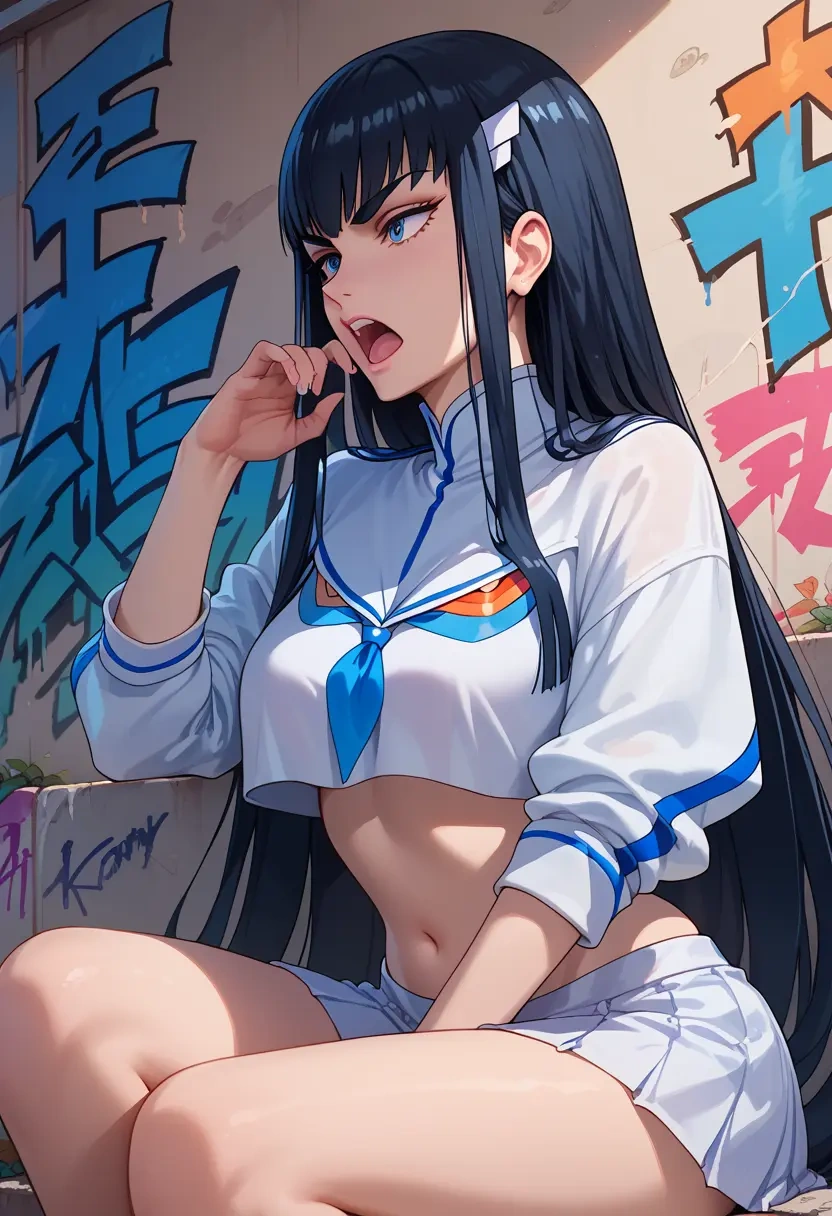 kill_la_kill,kiryuuin_satsuki,cropped graffiti sweatshirt,dolphin shorts  - 