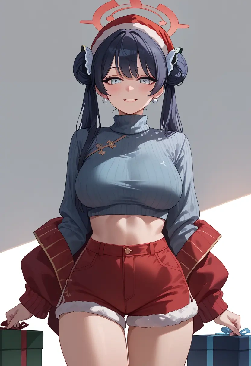 blue_archive,kisaki_(blue_archive),Christmas,red velvet shorts,turtleneck sweater  - 