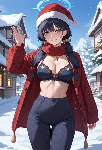 blue_archive,kisaki_(blue_archive),Christmas,plaid trousers  - AI generated anime art