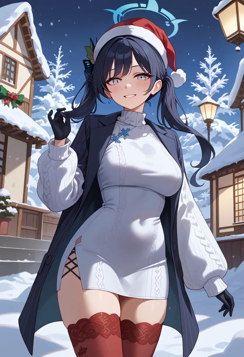 blue_archive,kisaki_(blue_archive),Christmas,sweater dress,stockings  - 