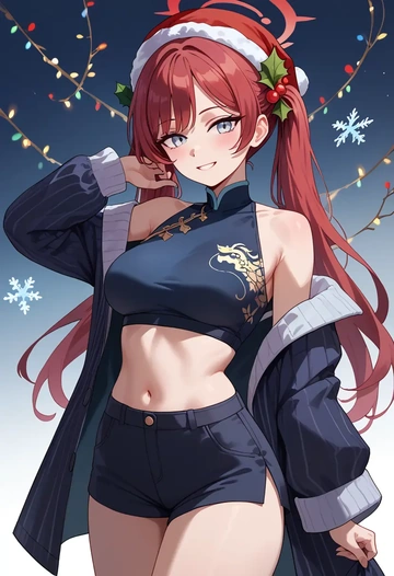 blue_archive,kisaki_(blue_archive),Christmas,red velvet shorts  - AI generated anime art