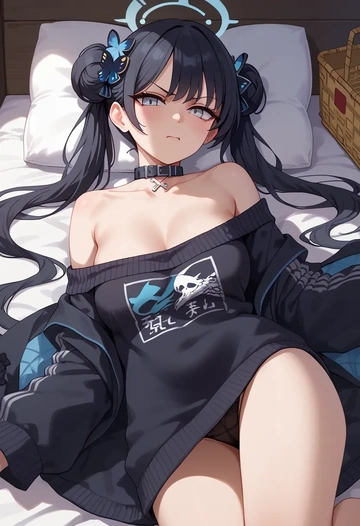 blue_archive,kisaki_(blue_archive),sweater,off-shoulder,collar  - AI generated anime art