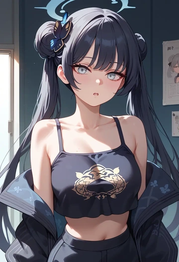 blue_archive,kisaki_(blue_archive),off-shoulder top,dolphin shorts  - AI generated anime art