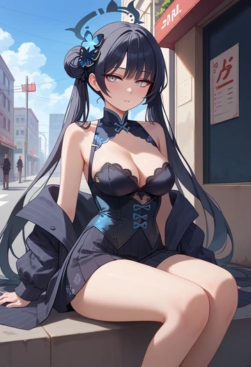 blue_archive,kisaki_(blue_archive),corset,bustier,long tulle skirt  - AI generated anime art