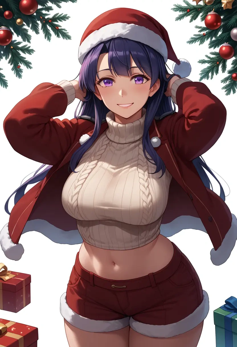 kantai_collection,kisaragi_(kancolle),Christmas,red velvet shorts,turtleneck sweater  - 