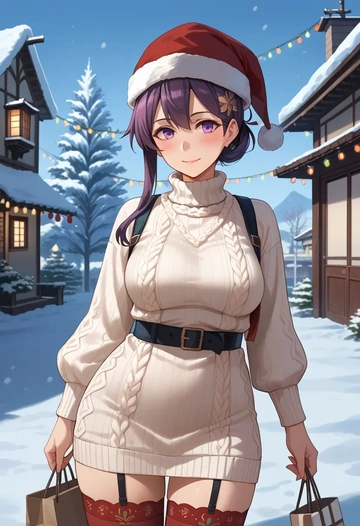 kantai_collection,kisaragi_(kancolle),Christmas,sweater dress,stockings  - AI generated anime art