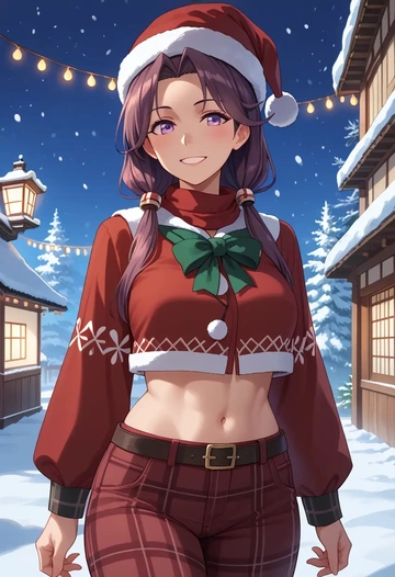 kantai_collection,kisaragi_(kancolle),Christmas,plaid trousers  - AI generated anime art