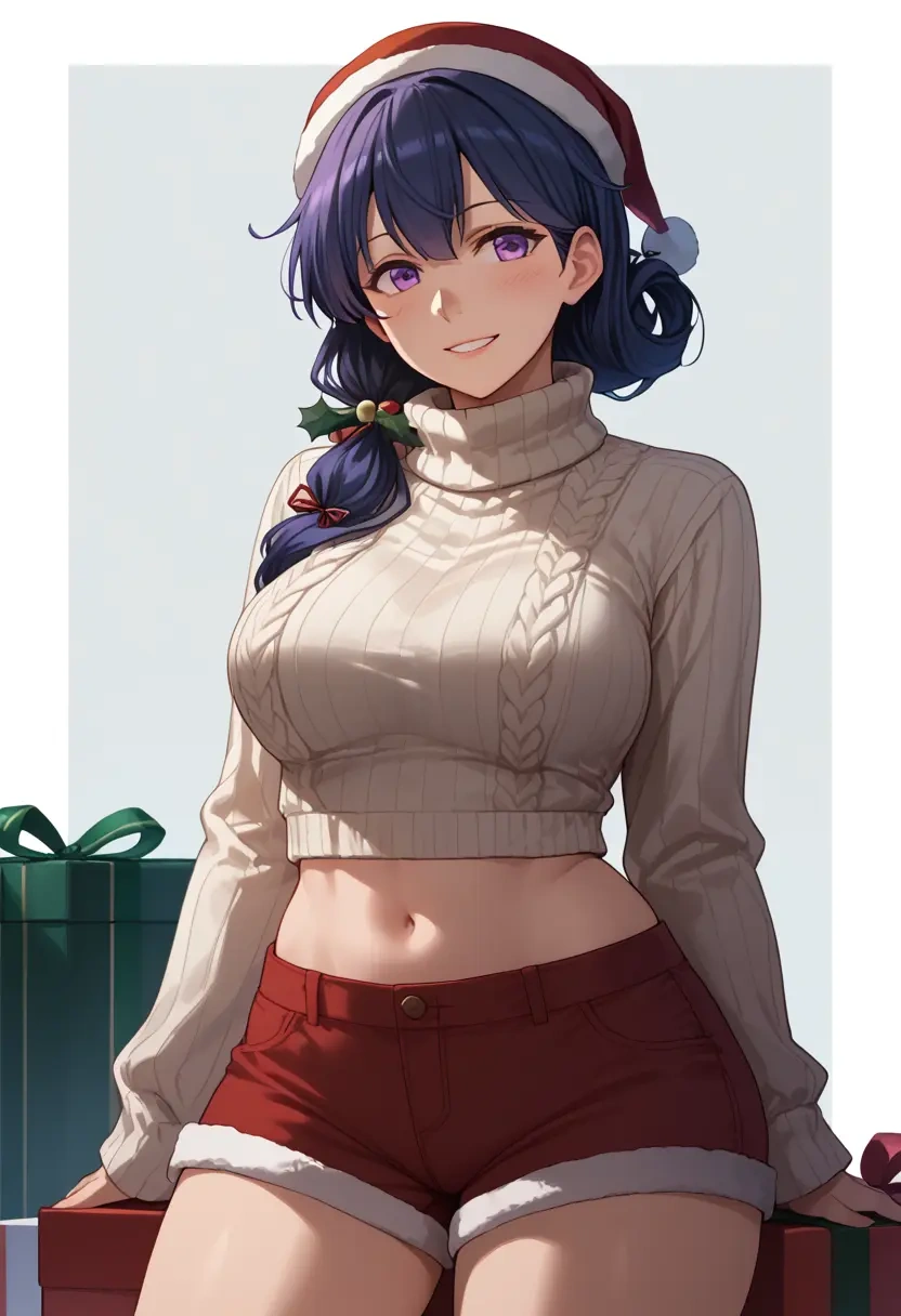 kantai_collection,kisaragi_(kancolle),Christmas,red velvet shorts,turtleneck sweater  - 