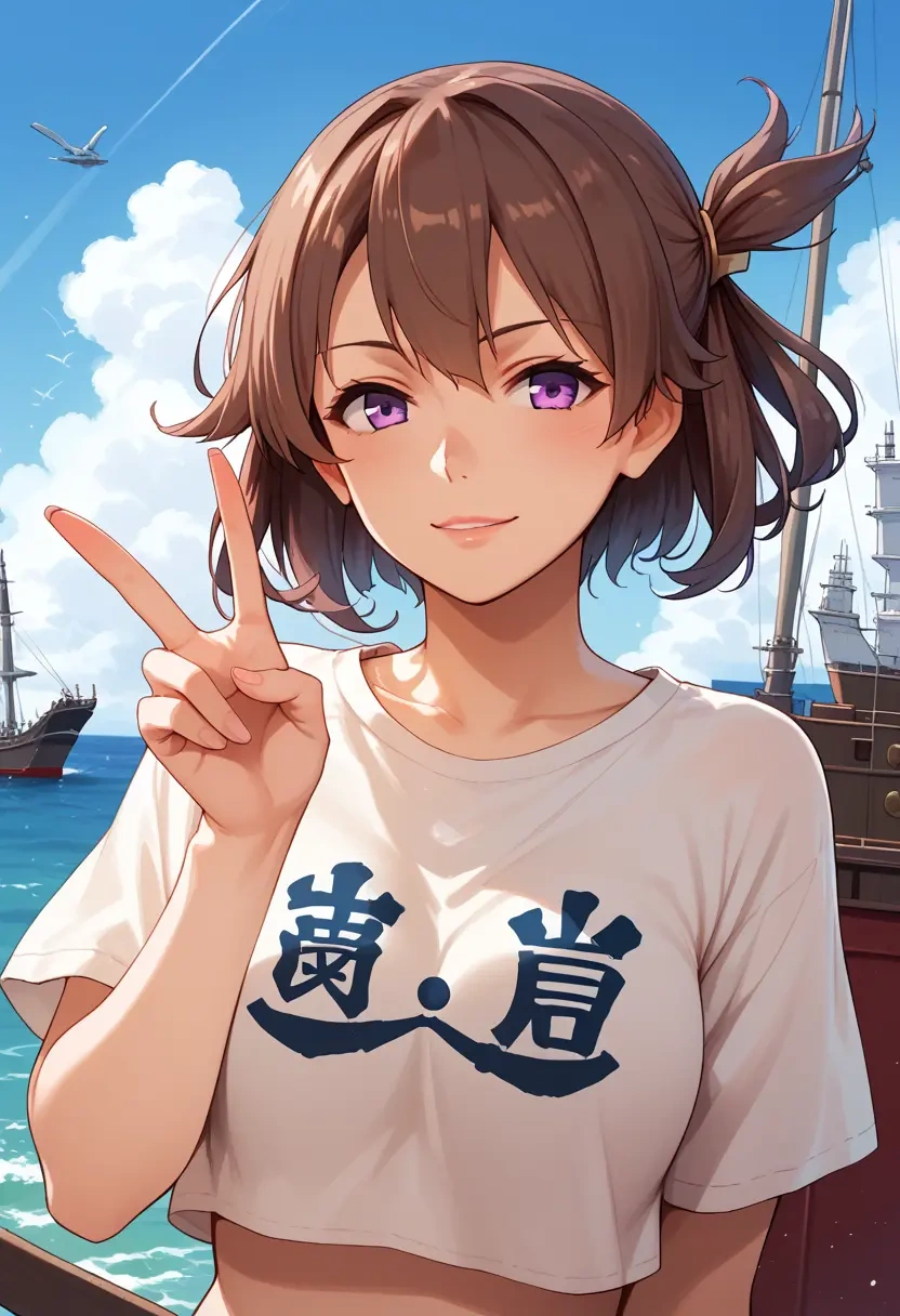 kantai_collection,kisaragi_(kancolle),crop graffiti tee,dolphin shorts  - 