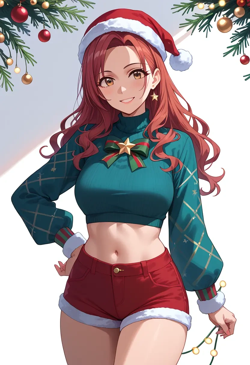 idolmaster,kisaragi_chihaya,Christmas,red velvet shorts  - 