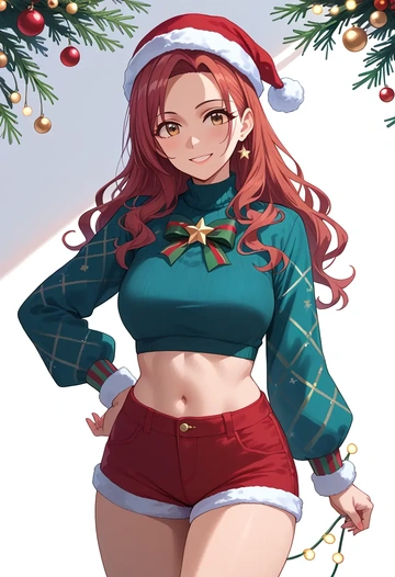 idolmaster,kisaragi_chihaya,Christmas,red velvet shorts  - AI generated anime art