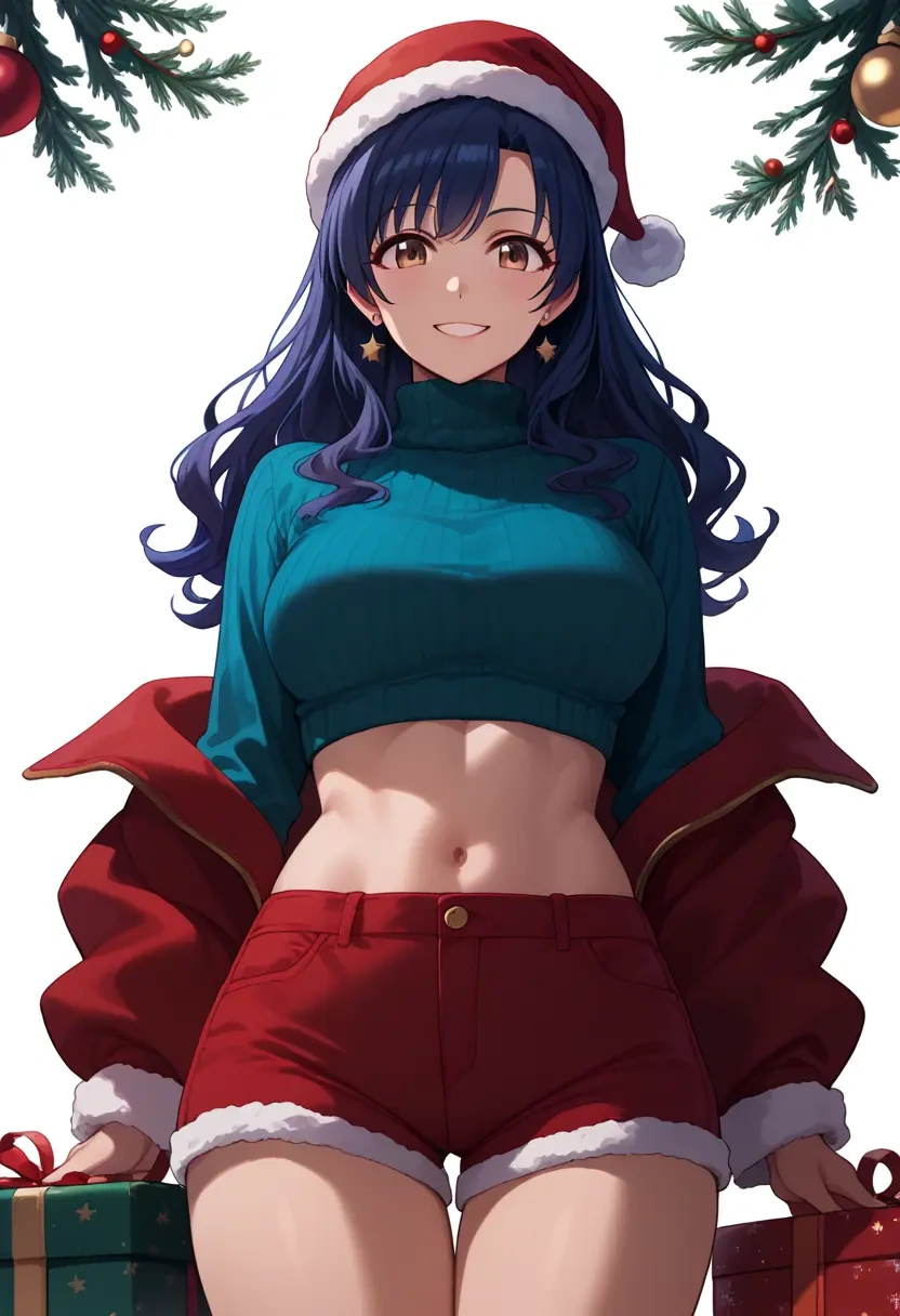 idolmaster,kisaragi_chihaya,Christmas,red velvet shorts,turtleneck sweater  - 