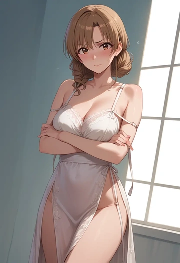 idolmaster,kisaragi_chihaya,silk slip dress  - AI generated anime art