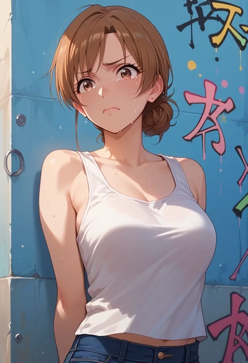 idolmaster,kisaragi_chihaya,abstract graffiti tank,dolphin shorts  - AI generated anime art