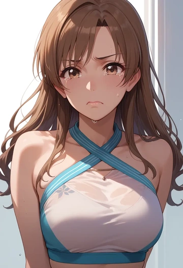 idolmaster,kisaragi_chihaya,halter top,track pants  - AI generated anime art