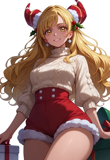 precure,kise_yayoi,Christmas,red velvet shorts,turtleneck sweater  - AI generated anime art