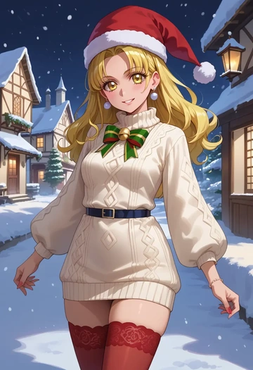 precure,kise_yayoi,Christmas,sweater dress,stockings  - AI generated anime art