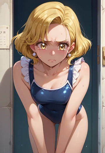 precure,kise_yayoi,retro style swimsuit,frilled neckline,bow detail  - AI generated anime art