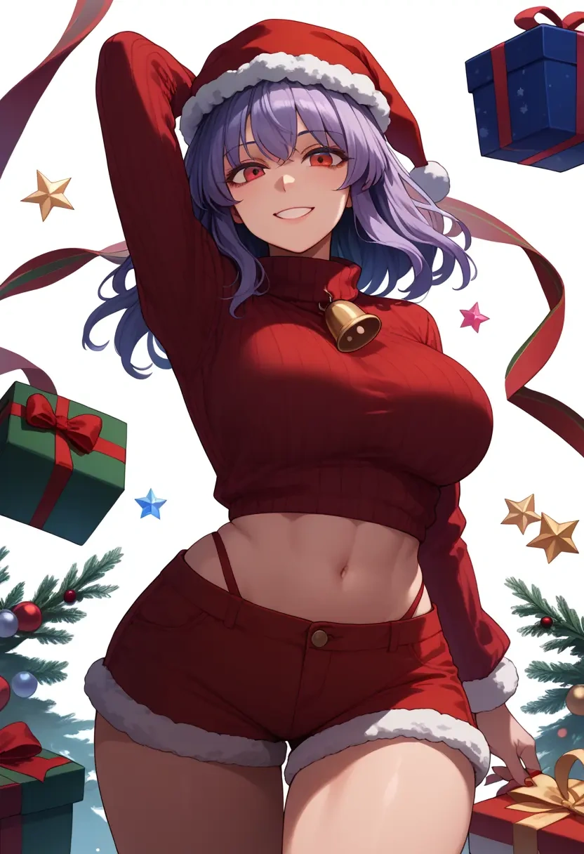 touhou,kishin_sagume,Christmas,red velvet shorts,turtleneck sweater  - 