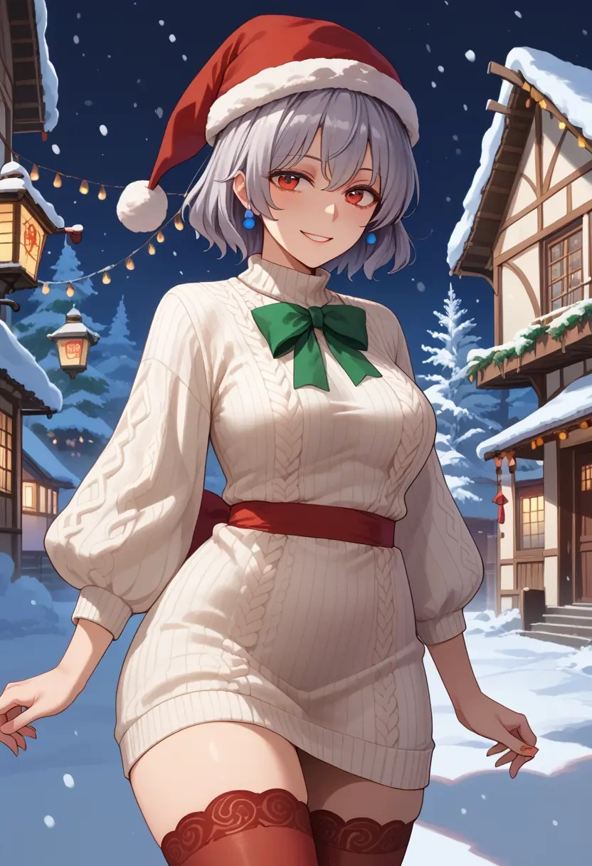 touhou,kishin_sagume,Christmas,sweater dress,stockings  - 