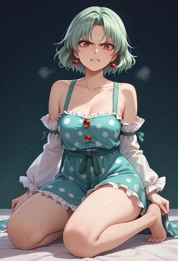 touhou,kishin_sagume,silk slip dress,polka dots  - AI generated anime art