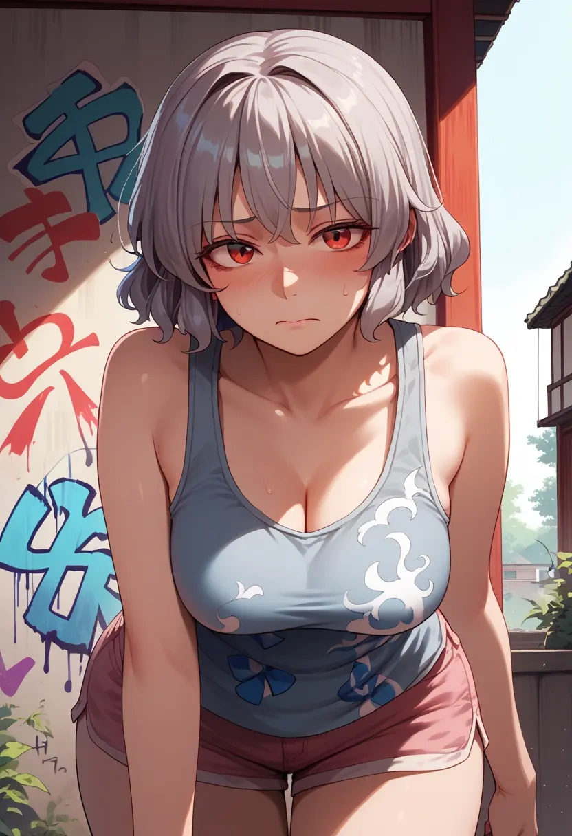 touhou,kishin_sagume,abstract graffiti tank,dolphin shorts  - 