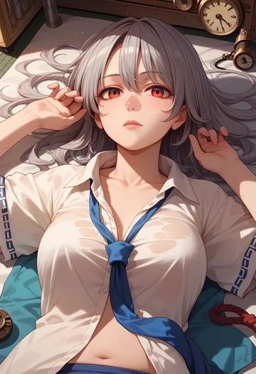 touhou,kishin_sagume,tie-dye shirt,dolphin shorts  - AI generated anime art