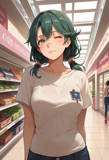 kantai_collection,kiso_(kancolle),pop art shirt,dolphin shorts  - AI generated anime art