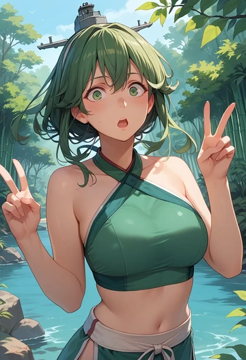 kantai_collection,kiso_(kancolle),halter top,track pants  - AI generated anime art