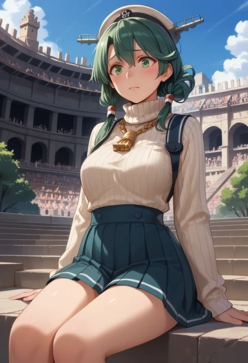 kantai_collection,kiso_(kancolle),skirt,pleated,turtleneck sweater  - AI generated anime art