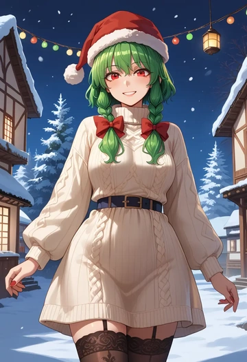 touhou,kisume,Christmas,sweater dress,stockings  - AI generated anime art